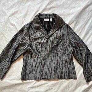 Chico's 3 Jacket Vertical Crush Gunmetal Gray Open Front Collar Long Sleeve
